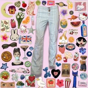 y2k vintage "Gasoline" pin striped low rise flare jeans with adjustable button.
